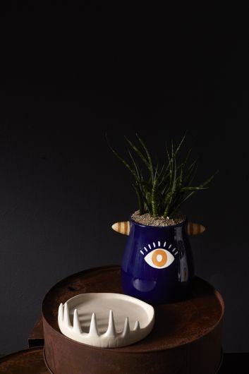 Monster Teeth Ceramic Planter Pot with Saucer – Halloween Decor