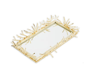 Rectangular Decorative Mirrror Tray with Gold Design Border
Large