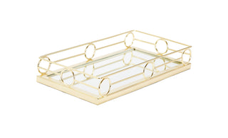 Oblong Mirror Tray with Gold Design 14
