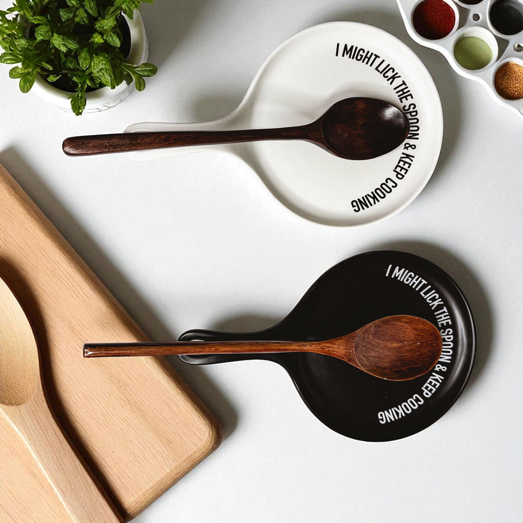 Funny Taste-Tester Spoon Rest with Wooden Spoon – Porcelain Kitchen Spoon Holder