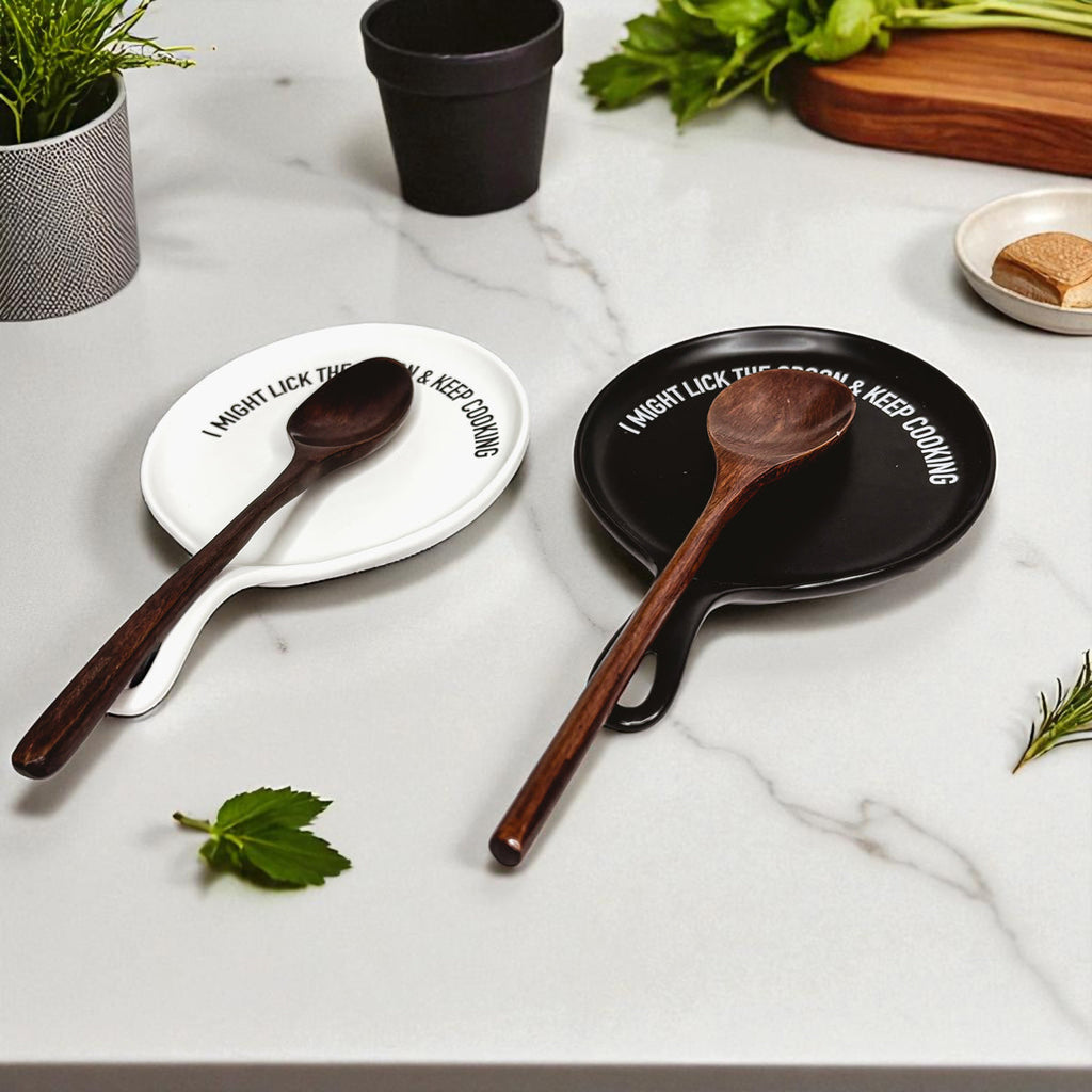 Funny Taste-Tester Spoon Rest with Wooden Spoon – Porcelain Kitchen Spoon Holder