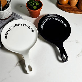 Funny Taste-Tester Spoon Rest with Wooden Spoon – Porcelain Kitchen Spoon Holder