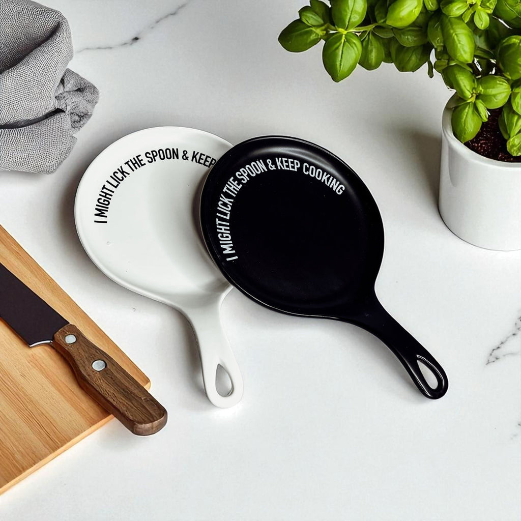 Funny Taste-Tester Spoon Rest with Wooden Spoon – Porcelain Kitchen Spoon Holder