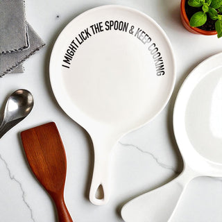 Funny Taste-Tester Spoon Rest with Wooden Spoon – Porcelain Kitchen Spoon Holder