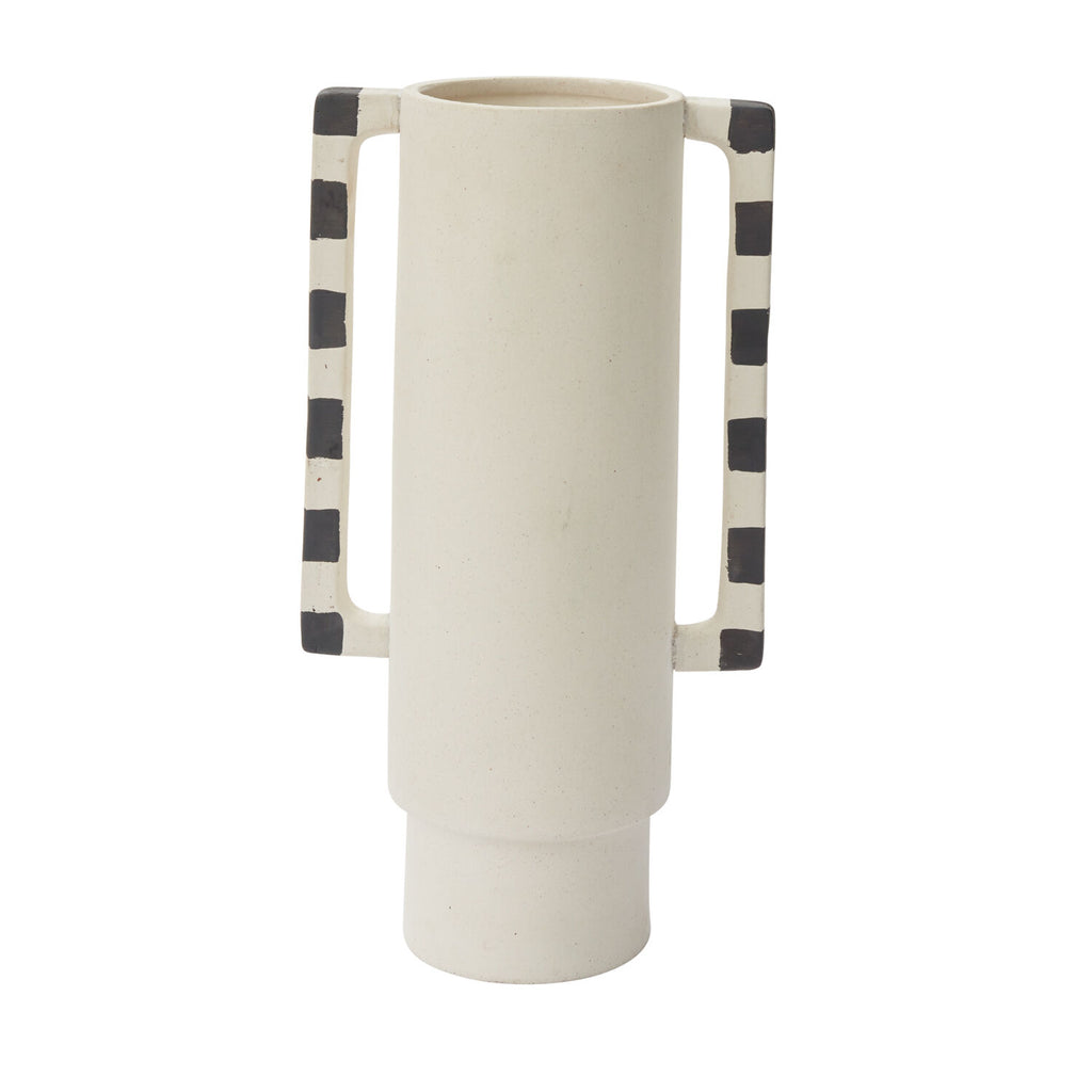 Milos Vase: Sculptural Stoneware with Bold Black & White Handles