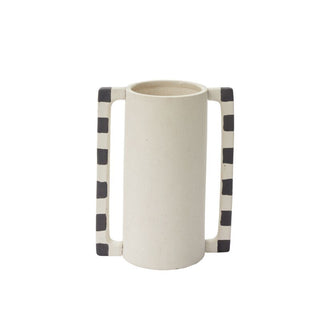 Milos Vase: Sculptural Stoneware with Bold Black & White Handles