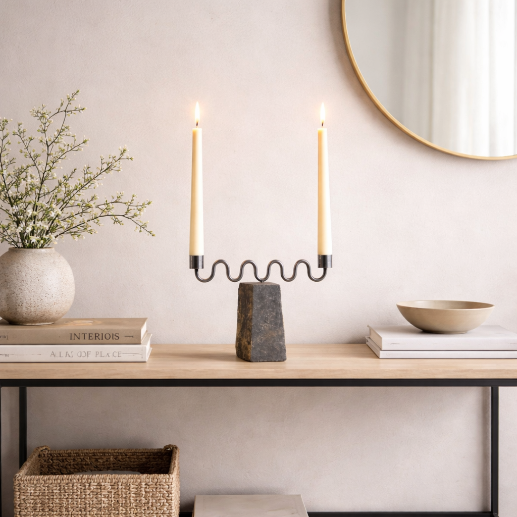 Aria River Rock & Iron Taper Candle Holder
