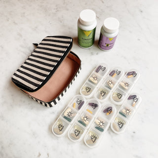Large Pill Travel Case with Individual Daily Pill Organizer – Striped