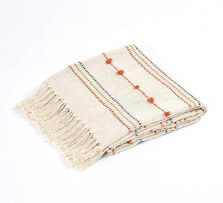 Hand Woven Cream Throw Blanket with Tassels – Boho Cotton Decor