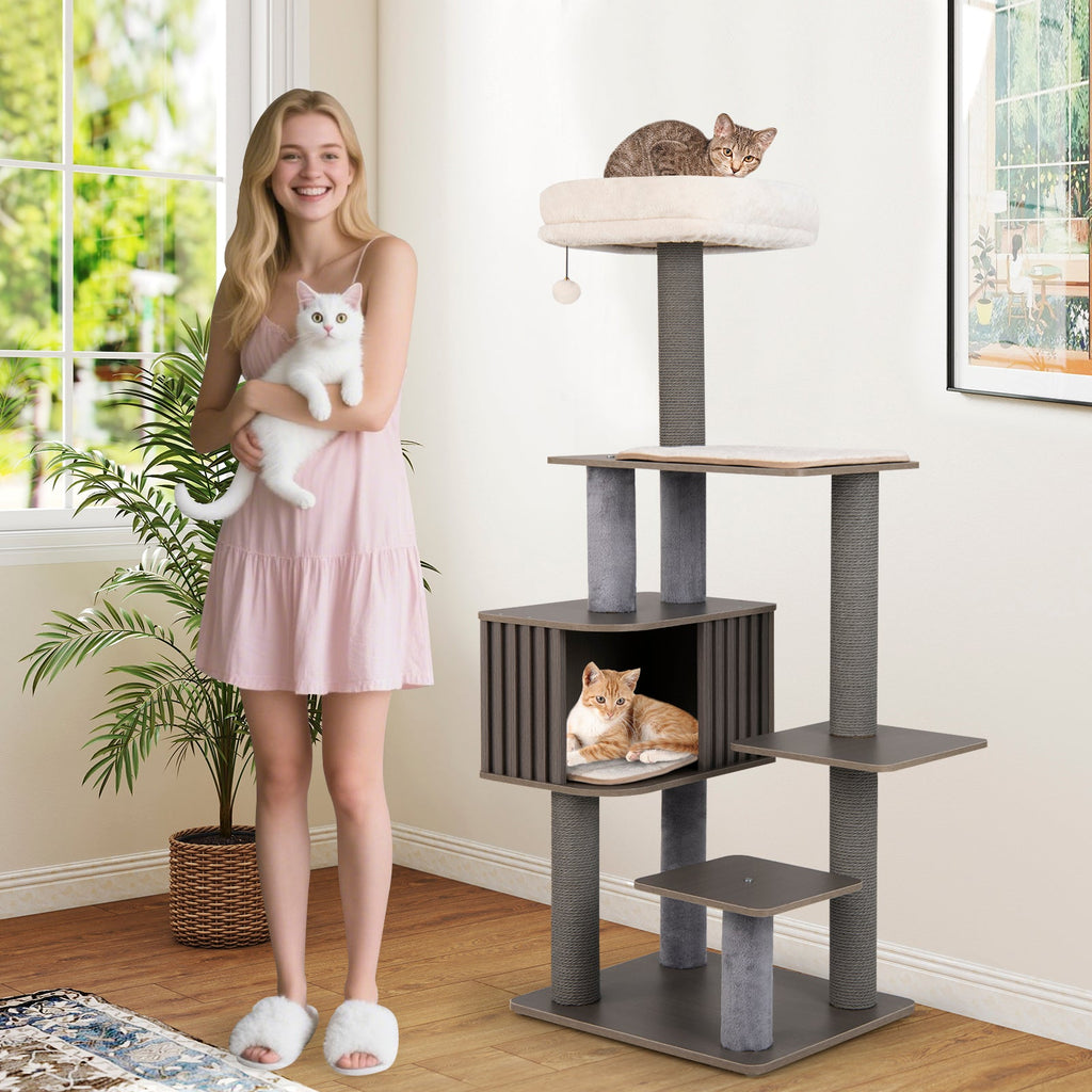 59.5-Inch 6-Level Cat Tree with Cushioned Top Perch and Condo
