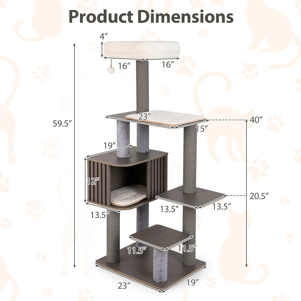 59.5-Inch 6-Level Cat Tree with Cushioned Top Perch and Condo