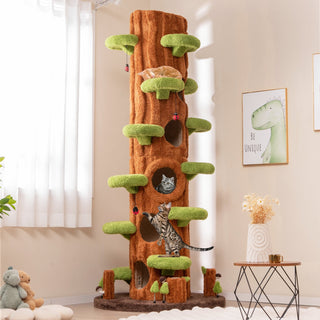 90.5-Inch Tall Cat Tree with Private Condos and Jumping Platforms – Brown
