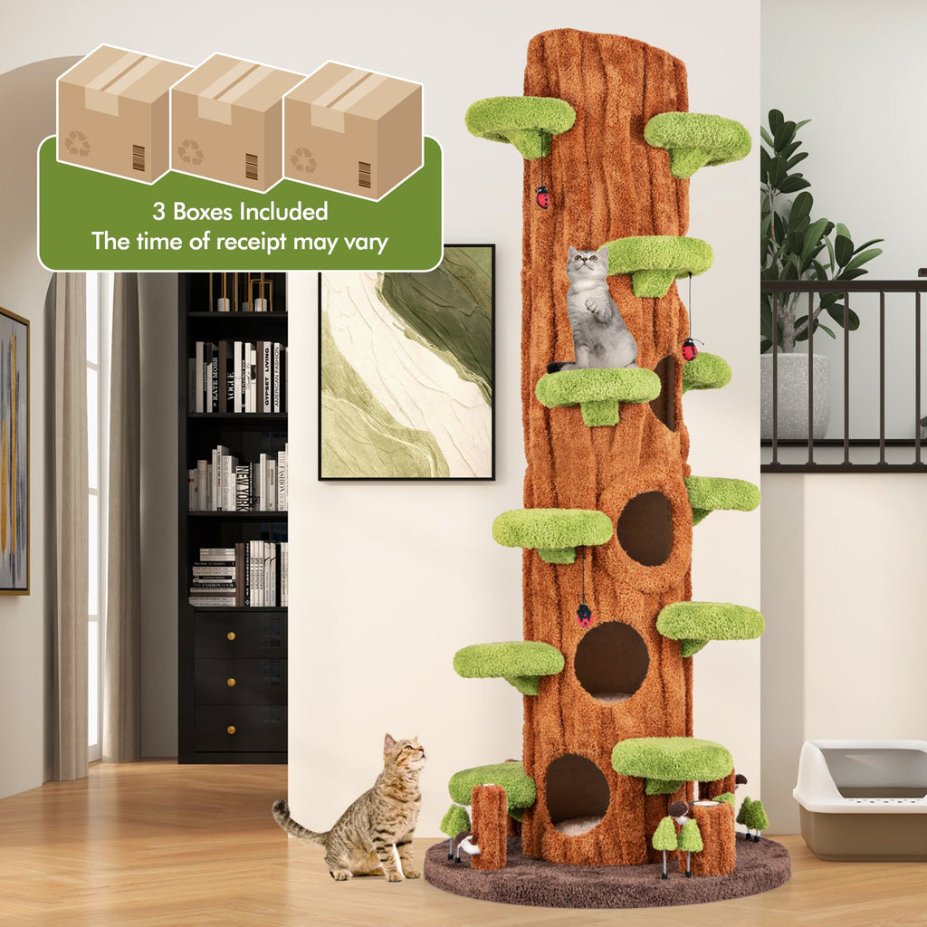 90.5-Inch Tall Cat Tree with Private Condos and Jumping Platforms – Brown
