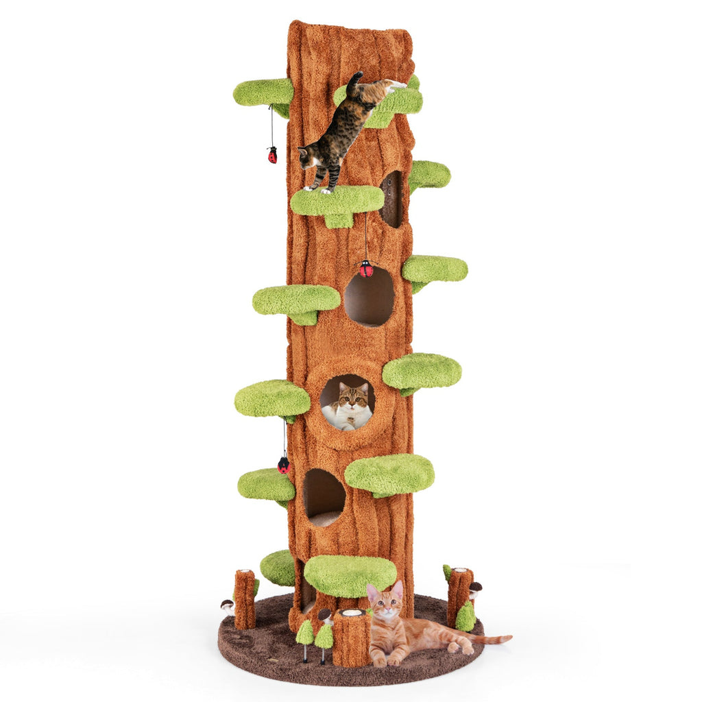 90.5-Inch Tall Cat Tree with Private Condos and Jumping Platforms – Brown