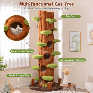 90.5-Inch Tall Cat Tree with Private Condos and Jumping Platforms – Brown