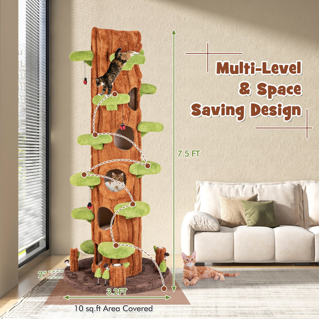 90.5-Inch Tall Cat Tree with Private Condos and Jumping Platforms – Brown