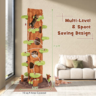 90.5-Inch Tall Cat Tree with Private Condos and Jumping Platforms – Brown