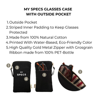 My Specs Glasses Case with Outside Pocket – Black
