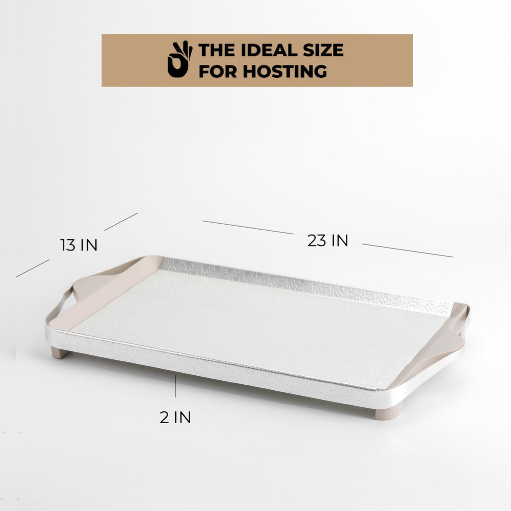Nourhan- Serving Tray - Matt silver & beige