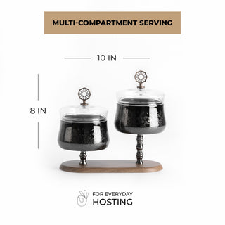 Nourhan - Dual Bowl Serving Set - Black Walnut