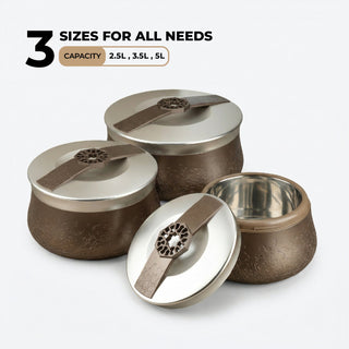 Nourhan - Food Thermos/ Warm Serv (Set of 3) - Bronze & Silver