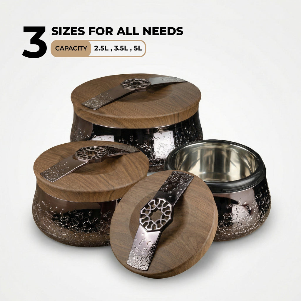 Nourhan - Food Thermos/ Warm Serv (Set of 3) - Black Walnut
