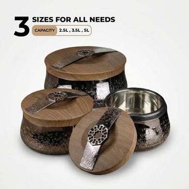 Nourhan - Food Thermos/ Warm Serv (Set of 3) - Black Walnut