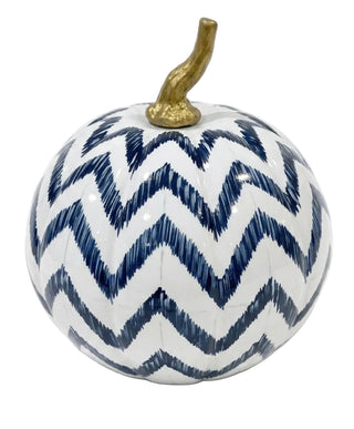 Navy Chevron Hand-Painted Metal Pumpkin – 4-Inch