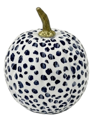 Navy Dotted Hand-Painted Metal Pumpkin – 4-Inch
