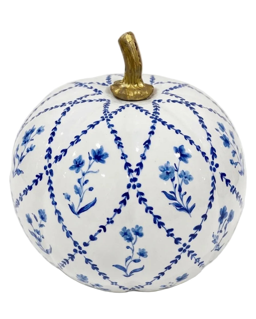 Navy Garden Trellis Hand-Painted Metal Pumpkin – 6-Inch