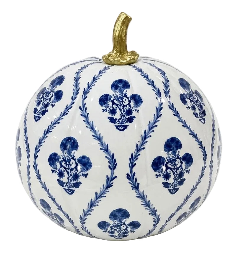 Navy Heritage Medallion Hand-Painted Metal Pumpkin – 10-Inch