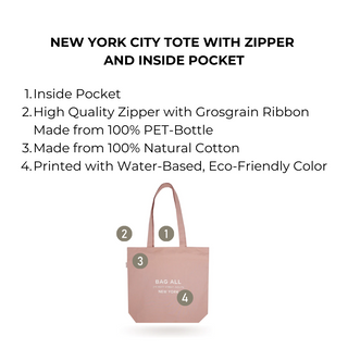 New York City Tote with Zipper and Inside Pocket – Pink/Blush