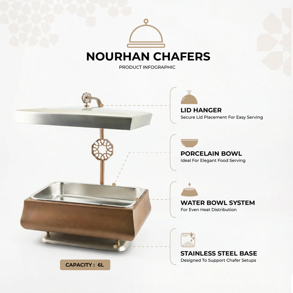 Nourhan -  6L Premium Rectangular Chafer - Bronze & Silver
