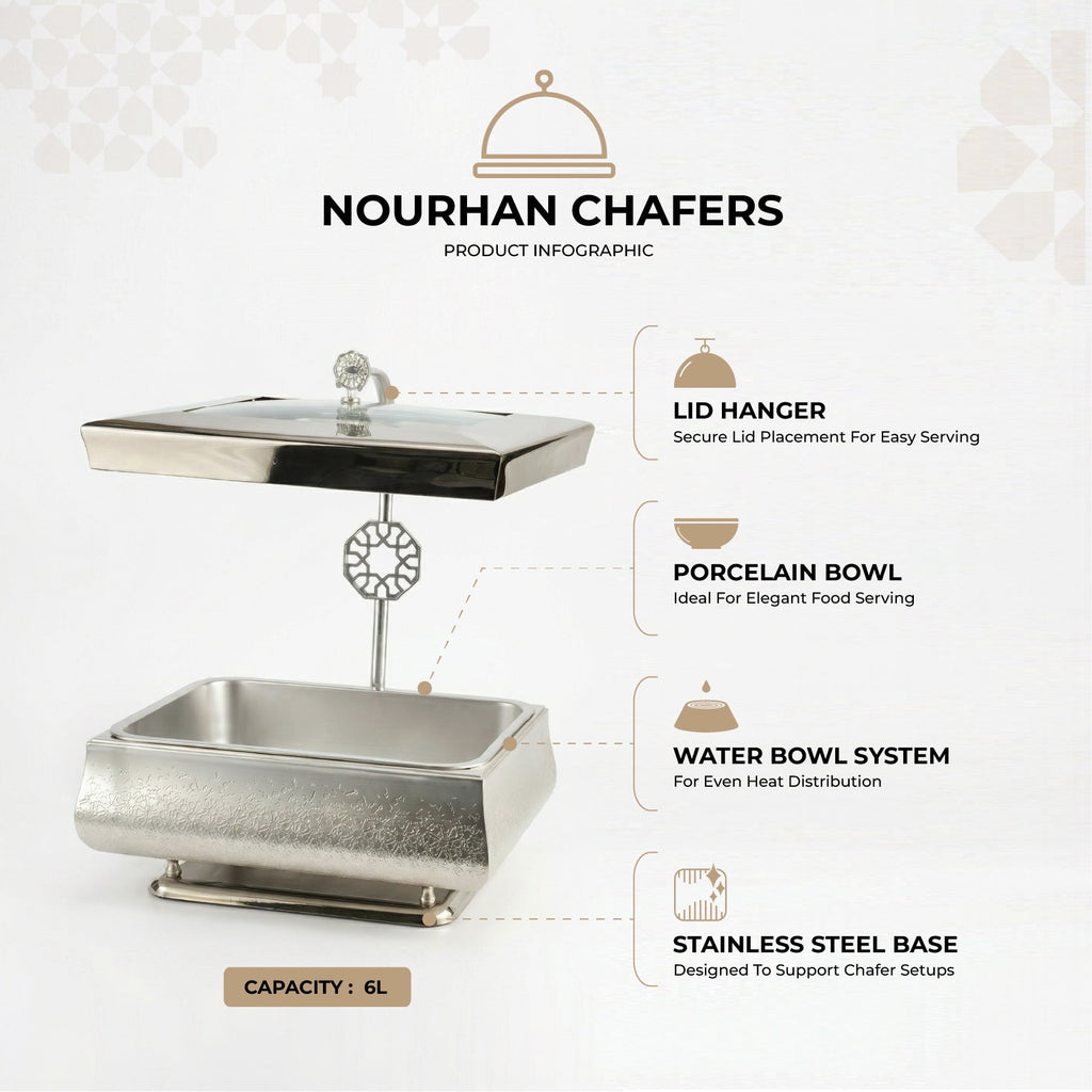 Nourhan -  6L Premium Rectangular Chafer - Silver