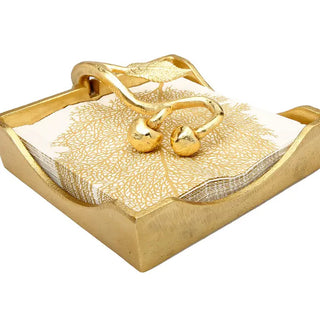 Gold Square Napkin Holder with Leaf Shaped Tongue