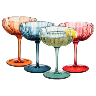 Muted Flower Coupe Cocktail Glasses Set of 4 – Elegant Colored Bar Glassware for Entertaining