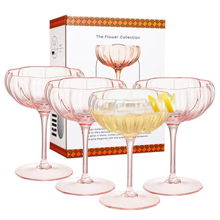 Flower Wave Champagne Coupe Glasses Set of 4 – Elegant Colored Glassware for Weddings & Parties