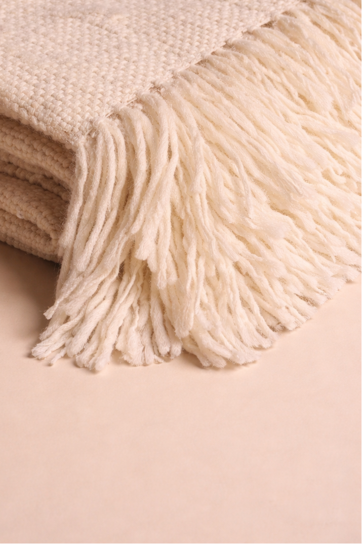 Cream Handloom Wool Throw Blanket