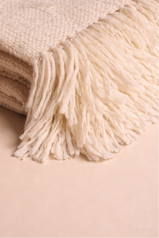 Cream Handloom Wool Throw Blanket