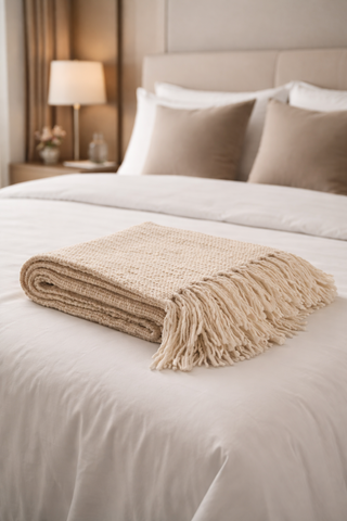 Cream Handloom Wool Throw Blanket
