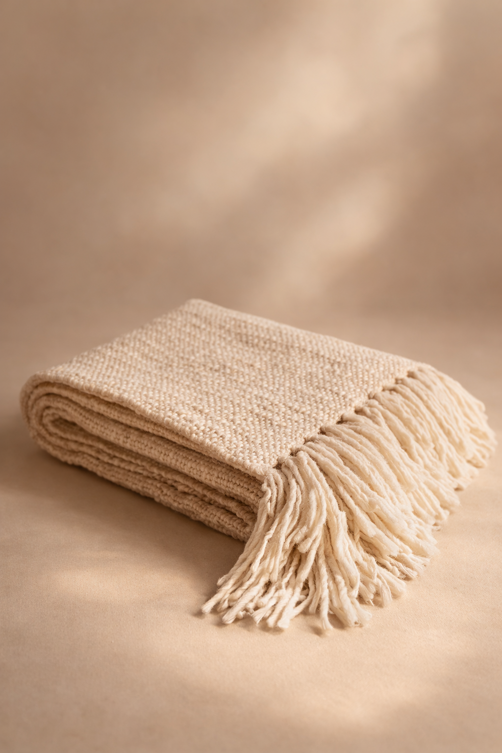 Cream Handloom Wool Throw Blanket