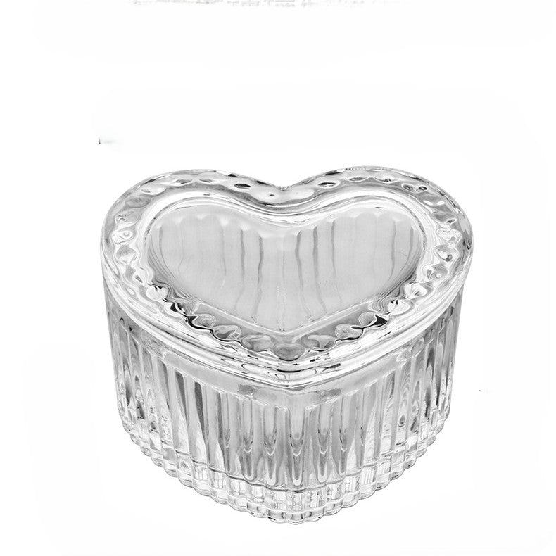 Vintage Ribbed Heart Glass Storage Box for Jewelry & Keepsakes