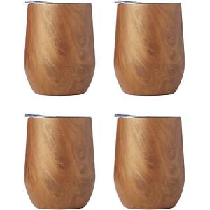 Cambridge Insulated Woodgrain Wine Tumblers, Set of 4, stainless steel