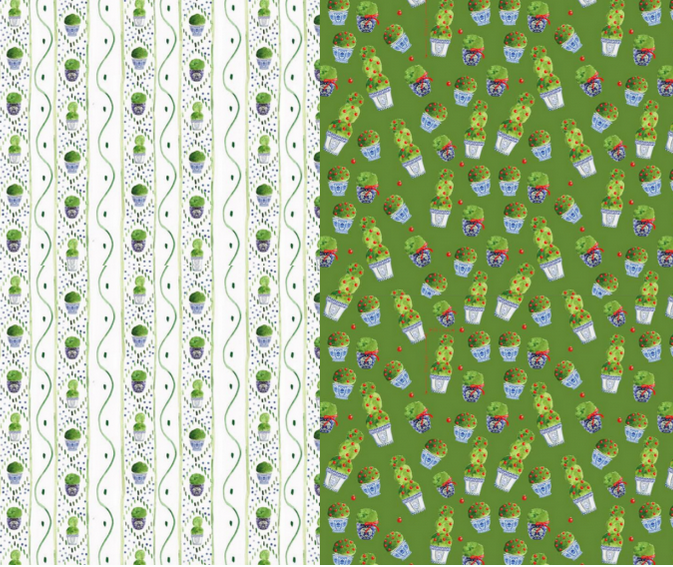 Reversible Green Topiary & Boxwood Gift Wrap | Elegant Double-Sided Wrap