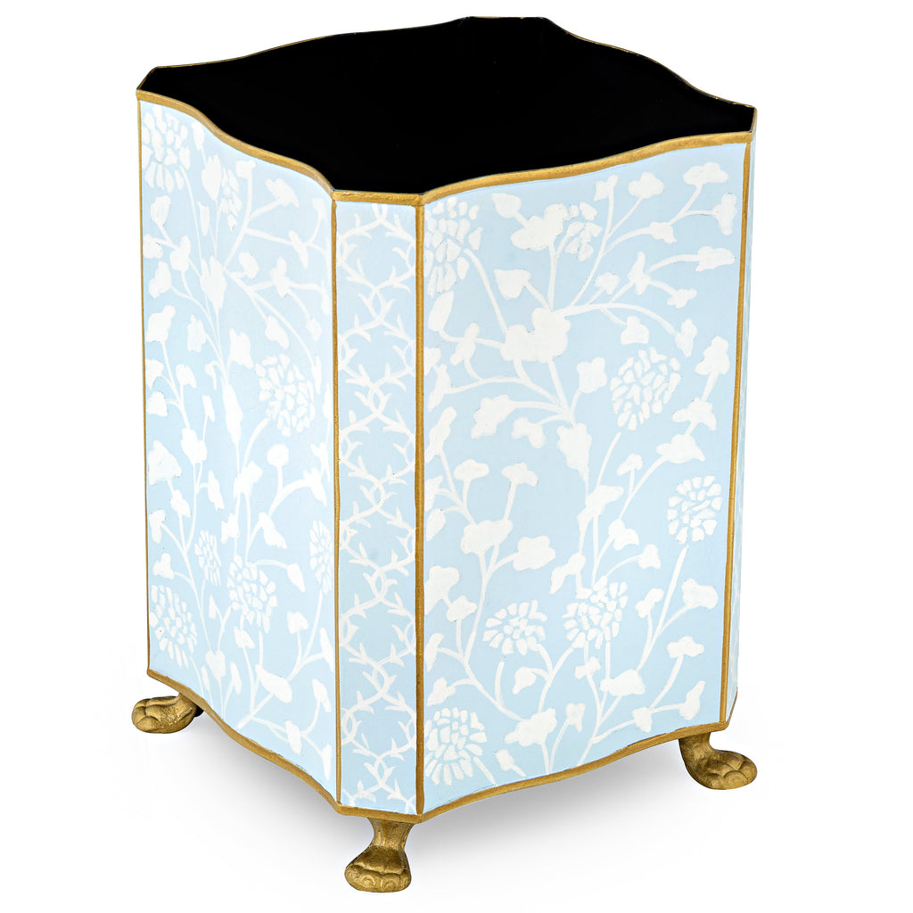 Pale Blue Spring Floral Wastepaper Basket & Tissue | Elegant Bath Décor