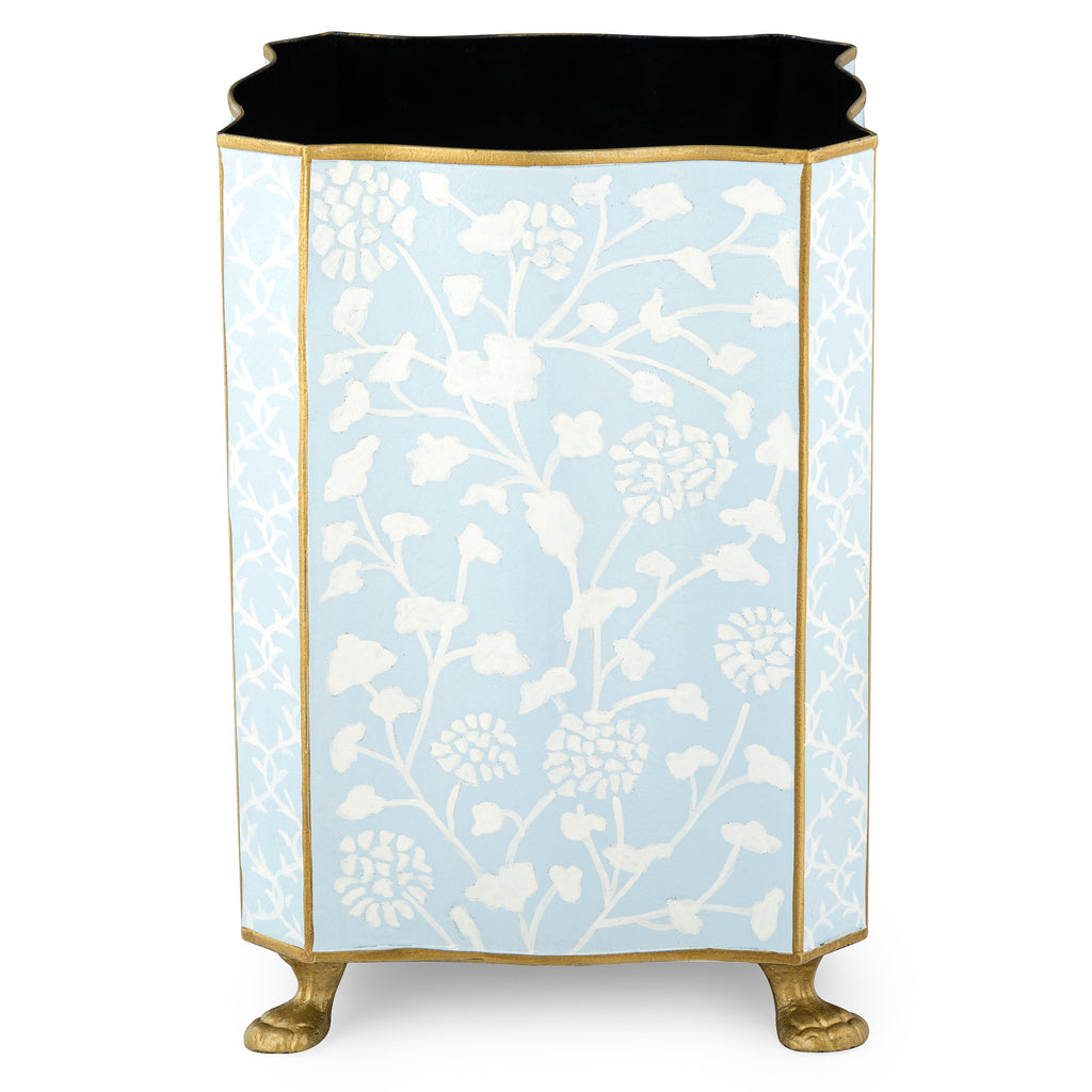Pale Blue Spring Floral Wastepaper Basket & Tissue | Elegant Bath Décor