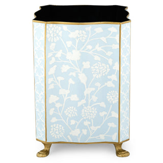 Pale Blue Spring Floral Wastepaper Basket & Tissue | Elegant Bath Décor