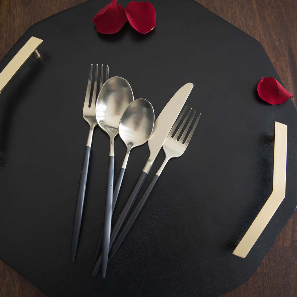 Cambridge Gaze Black Champagne Satin 20-Piece Flatware Set, 18/0 stainless steel (view 3)