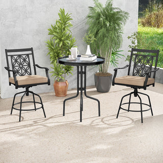 Set of 2 Outdoor 360° Swivel Bar Stools with Brown Cushions