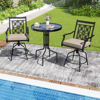 Set of 2 Outdoor 360° Swivel Bar Stools with Brown Cushions